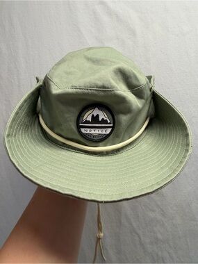 Notice the reckless mountain bucket hat 
Snap brim drawstring